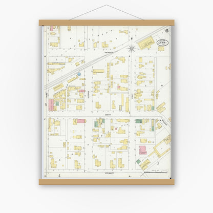 Old map wall art mockup — magnetic wood frame on white wall — Sanborn Fire Insurance Map from Carmi, White County, Illinois (1899), Sheet #0006