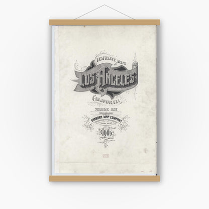 Old map wall art mockup — magnetic wood frame on white wall — Sanborn Fire Insurance Map from Los Angeles, Los Angeles County, California (1906), Sheet #0001