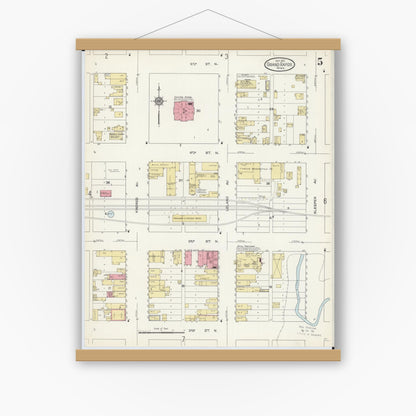 Old map wall art mockup — magnetic wood frame on white wall — Sanborn Fire Insurance Map from Grand Rapids, Itasca County, Minnesota (1913), Sheet #0005