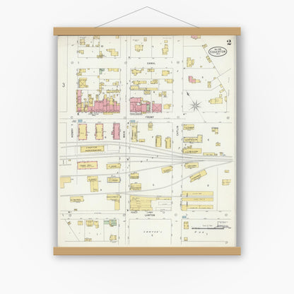 Old map wall art mockup — magnetic wood frame on white wall — Sanborn Fire Insurance Map from Edgerton, Rock County, Wisconsin (1898), Sheet #0002