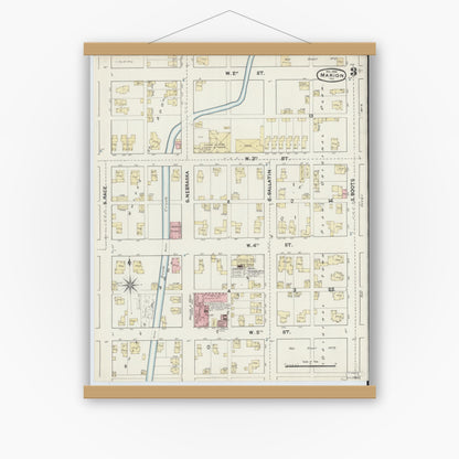 Old map wall art mockup — magnetic wood frame on white wall — Sanborn Fire Insurance Map from Marion, Grant County, Indiana (1890), Sheet #0003
