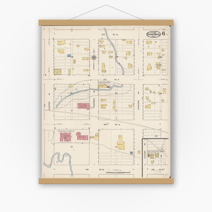 Old map wall art mockup — magnetic wood frame on white wall — Sanborn Fire Insurance Map from Grand Rapids, Itasca County, Minnesota (1922), Sheet #0006