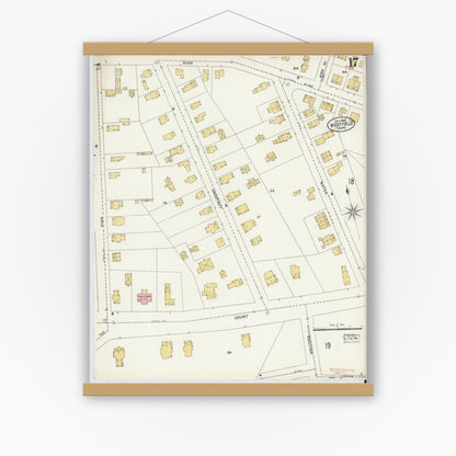 Old map wall art mockup — magnetic wood frame on white wall — Sanborn Fire Insurance Map from Westfield, Hampden County, Massachusetts (1905), Sheet #0017