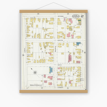 Old map wall art mockup — magnetic wood frame on white wall — Sanborn Fire Insurance Map from Ogdensburg, St. Lawrence County, New York (1904), Sheet #0017