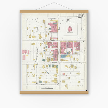Old map wall art mockup — magnetic wood frame on white wall — Sanborn Fire Insurance Map from Neosho, Newton County, Missouri (1902), Sheet #0004