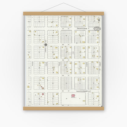 Old map wall art mockup — magnetic wood frame on white wall — Sanborn Fire Insurance Map from Claude, Armstrong County, Texas (1921), Sheet #0004