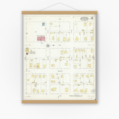 Old map wall art mockup — magnetic wood frame on white wall — Sanborn Fire Insurance Map from Colorado, Mitchell County, Texas (1908), Sheet #0002