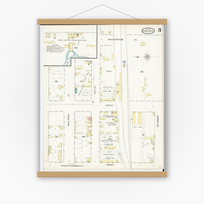 Old map wall art mockup — magnetic wood frame on white wall — Sanborn Fire Insurance Map from Denison, Crawford County, Iowa (1893), Sheet #0003