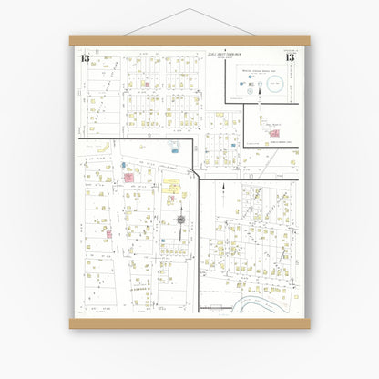 Old map wall art mockup — magnetic wood frame on white wall — Sanborn Fire Insurance Map from Spencer, Clay County, Iowa (1941), Sheet #0013