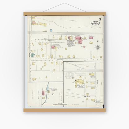 Old map wall art mockup — magnetic wood frame on white wall — Sanborn Fire Insurance Map from Wadsworth, Medina County, Ohio (1893), Sheet #0003