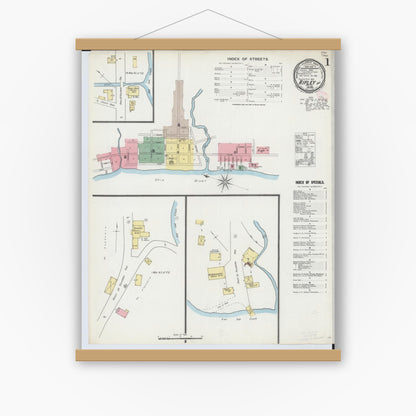 Old map wall art mockup — magnetic wood frame on white wall — Sanborn Fire Insurance Map from Ripley, Brown County, Ohio (1895), Sheet #0001