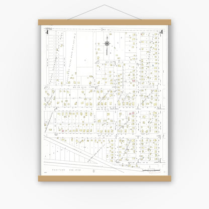 Old map wall art mockup — magnetic wood frame on white wall — Sanborn Fire Insurance Map from Hartley, O'Brien County, Iowa (1948), Sheet #0004