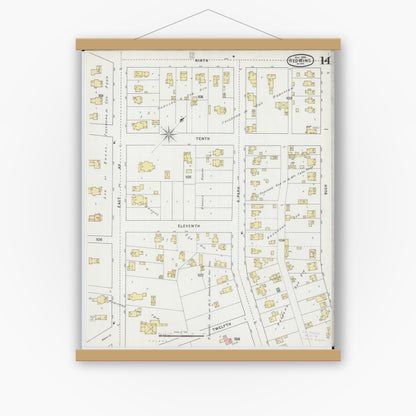 Old map wall art mockup — magnetic wood frame on white wall — Sanborn Fire Insurance Map from Red Wing, Goodhue County, Minnesota (1895), Sheet #0014