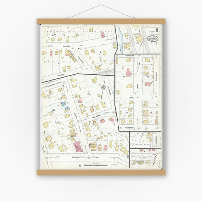 Old map wall art mockup — magnetic wood frame on white wall — Sanborn Fire Insurance Map from Savanna, Carroll County, Illinois (1912), Sheet #0008