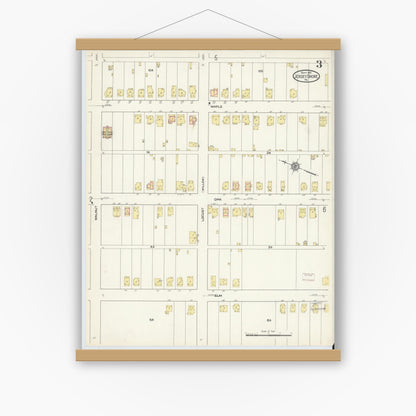 Old map wall art mockup — magnetic wood frame on white wall — Sanborn Fire Insurance Map from Jersey Shore, Lycoming County, Pennsylvania (1913), Sheet #0003