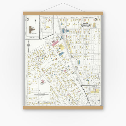 Old map wall art mockup — magnetic wood frame on white wall — Sanborn Fire Insurance Map from Birmingham, Oakland County, Michigan (1926), Sheet #0005