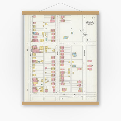 Old map wall art mockup — magnetic wood frame on white wall — Sanborn Fire Insurance Map from Royersford, Montgomery County, Pennsylvania (1902), Sheet #0010