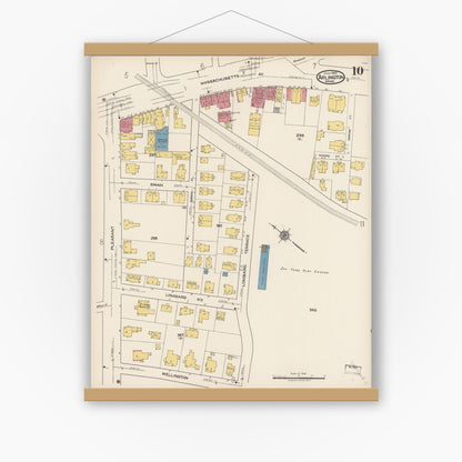 Old map wall art mockup — magnetic wood frame on white wall — Sanborn Fire Insurance Map from Arlington, Middlesex County, Massachusetts (1922), Sheet #0010