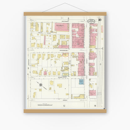 Old map wall art mockup — magnetic wood frame on white wall — Sanborn Fire Insurance Map from Henderson, Vance County, North Carolina (1912), Sheet #0010