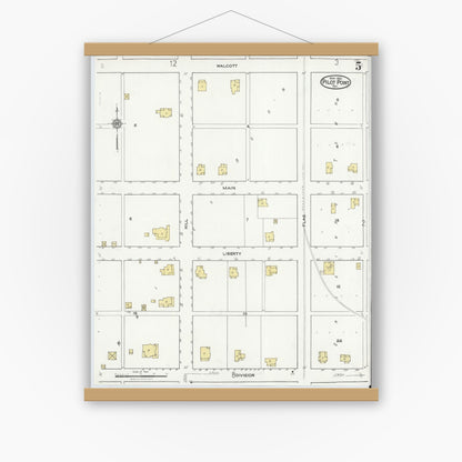 Old map wall art mockup — magnetic wood frame on white wall — Sanborn Fire Insurance Map from Pilot Point, Denton County, Texas (1921), Sheet #0005