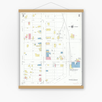 Old map wall art mockup — magnetic wood frame on white wall — Sanborn Fire Insurance Map from Rockton, Winnebago County, Illinois (1939), Sheet #0002