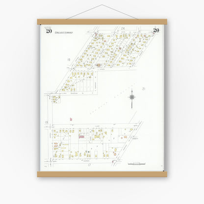 Old map wall art mockup — magnetic wood frame on white wall — Sanborn Fire Insurance Map from Beloit, Rock County, Wisconsin (1939), Sheet #0020