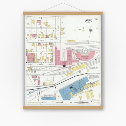 Old map wall art mockup — magnetic wood frame on white wall — Sanborn Fire Insurance Map from Wabash, Wabash County, Indiana (1920), Sheet #0012