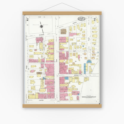 Old map wall art mockup — magnetic wood frame on white wall — Sanborn Fire Insurance Map from Ashtabula, Ashtabula County, Ohio (1924), Sheet #0002