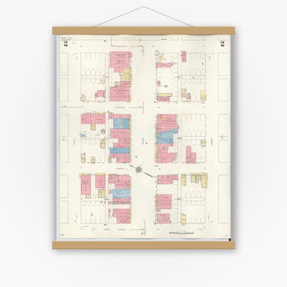 Old map wall art mockup — magnetic wood frame on white wall — Sanborn Fire Insurance Map from Rotan, Fisher County, Texas (1940), Sheet #0002