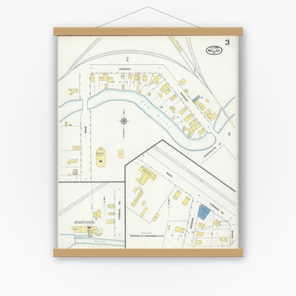 Old map wall art mockup — magnetic wood frame on white wall — Sanborn Fire Insurance Map from Mellen, Ashland County, Wisconsin (1909), Sheet #0003