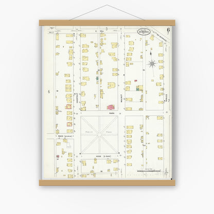 Old map wall art mockup — magnetic wood frame on white wall — Sanborn Fire Insurance Map from Saint Marys, Elk County, Pennsylvania (1909), Sheet #0006