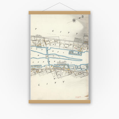 Old map wall art mockup — magnetic wood frame on white wall — Sanborn Fire Insurance Map from Bay City, Bay County, Michigan (1895), Sheet #0003