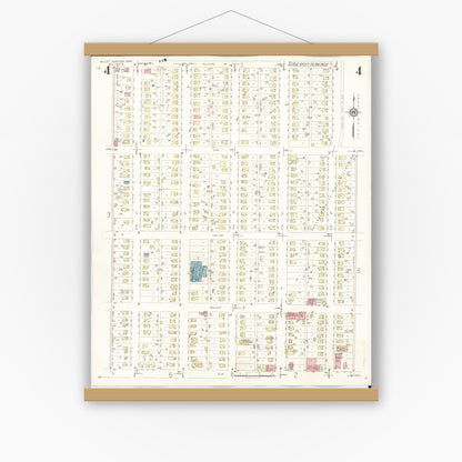 Old map wall art mockup — magnetic wood frame on white wall — Sanborn Fire Insurance Map from Valley Junction, Polk County, Iowa (1941), Sheet #0004