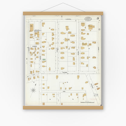 Old map wall art mockup — magnetic wood frame on white wall — Sanborn Fire Insurance Map from Natick, Middlesex County, Massachusetts (1899), Sheet #0009