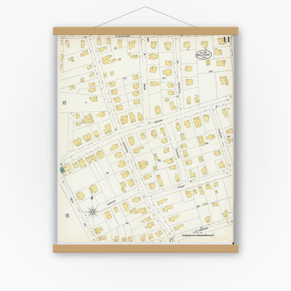 Old map wall art mockup — magnetic wood frame on white wall — Sanborn Fire Insurance Map from Melrose, Middlesex County, Massachusetts (1903), Sheet #0011