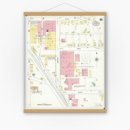 Old map wall art mockup — magnetic wood frame on white wall — Sanborn Fire Insurance Map from Salem, Columbiana County, Ohio (1909), Sheet #0018