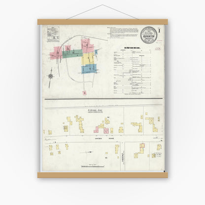 Old map wall art mockup — magnetic wood frame on white wall — Sanborn Fire Insurance Map from Hopkinton, Middlesex County, Massachusetts (1910), Sheet #0001