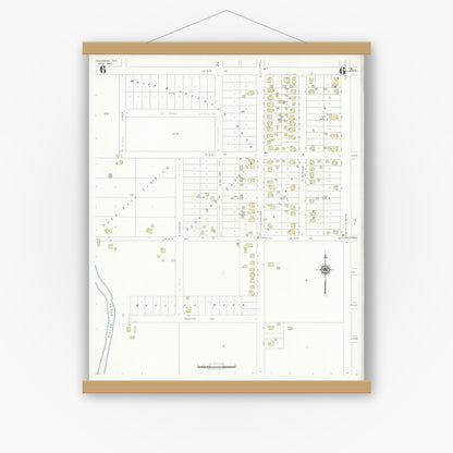 Old map wall art mockup — magnetic wood frame on white wall — Sanborn Fire Insurance Map from Pasadena, Harris County, Texas (1940), Sheet #0006