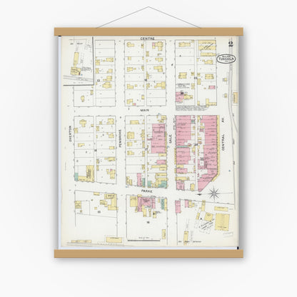 Old map wall art mockup — magnetic wood frame on white wall — Sanborn Fire Insurance Map from Tuscola, Douglas County, Illinois (1892), Sheet #0002