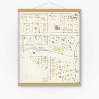 Old map wall art mockup — magnetic wood frame on white wall — Sanborn Fire Insurance Map from Neenah, Winnebago County, Wisconsin (1913), Sheet #0006