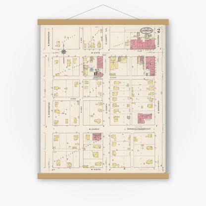 Old map wall art mockup — magnetic wood frame on white wall — Sanborn Fire Insurance Map from Lovington, Moultrie County, Illinois (1922), Sheet #0002