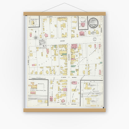 Old map wall art mockup — magnetic wood frame on white wall — Sanborn Fire Insurance Map from White Pigeon, Saint Joseph County, Michigan (1899), Sheet #0001