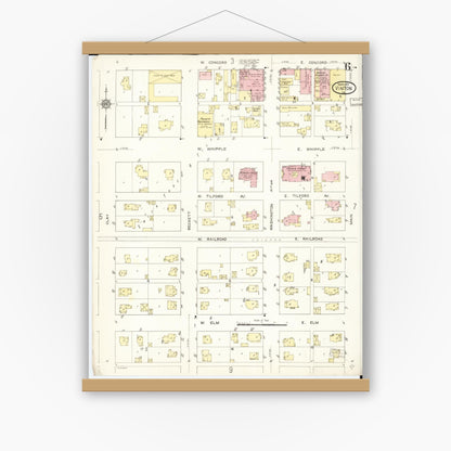 Old map wall art mockup — magnetic wood frame on white wall — Sanborn Fire Insurance Map from Vinton, Benton County, Iowa (1913), Sheet #0006
