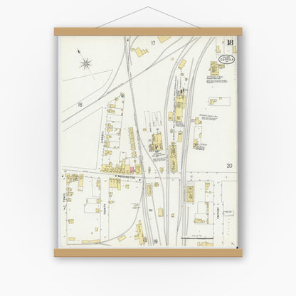 Old map wall art mockup — magnetic wood frame on white wall — Sanborn Fire Insurance Map from Suffolk, Independent Cities, Virginia (1898), Sheet #0018