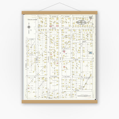 Old map wall art mockup — magnetic wood frame on white wall — Sanborn Fire Insurance Map from Washington, Washington County, Iowa (1917), Sheet #0012