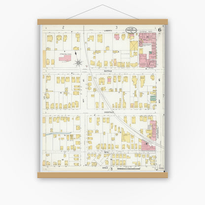 Old map wall art mockup — magnetic wood frame on white wall — Sanborn Fire Insurance Map from Franklin, Venango County, Pennsylvania (1906), Sheet #0006