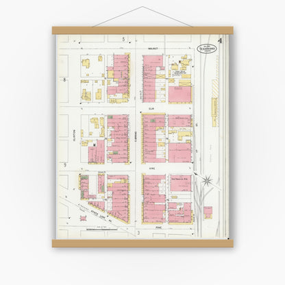 Old map wall art mockup — magnetic wood frame on white wall — Sanborn Fire Insurance Map from Texarkana, Bowie County, Texas (1900), Sheet #0004