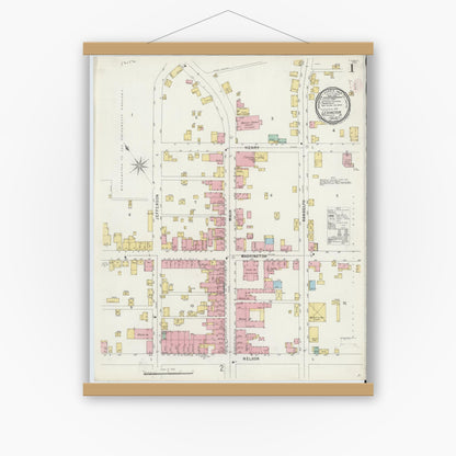 Old map wall art mockup — magnetic wood frame on white wall — Sanborn Fire Insurance Map from Lexington, Independent Cities, Virginia (1897), Sheet #0001