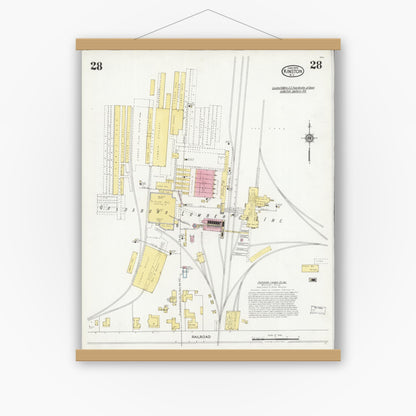 Old map wall art mockup — magnetic wood frame on white wall — Sanborn Fire Insurance Map from Kinston, Lenoir County, North Carolina (1925), Sheet #0028