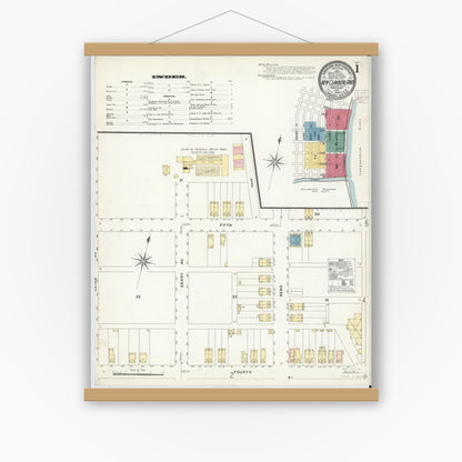 Old map wall art mockup — magnetic wood frame on white wall — Sanborn Fire Insurance Map from New Cumberland, Cumberland County, Pennsylvania (1908) - Complete Map Set